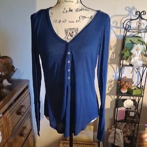 Express Blue Henley Long Sleeve Women's Top Size Medium